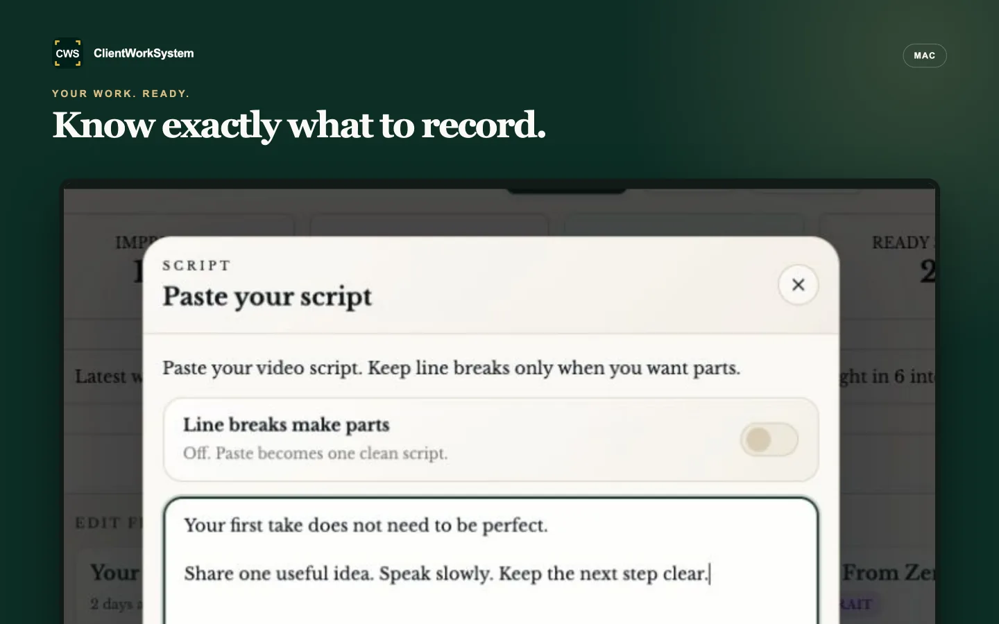 ClientWorkSystem writing workspace