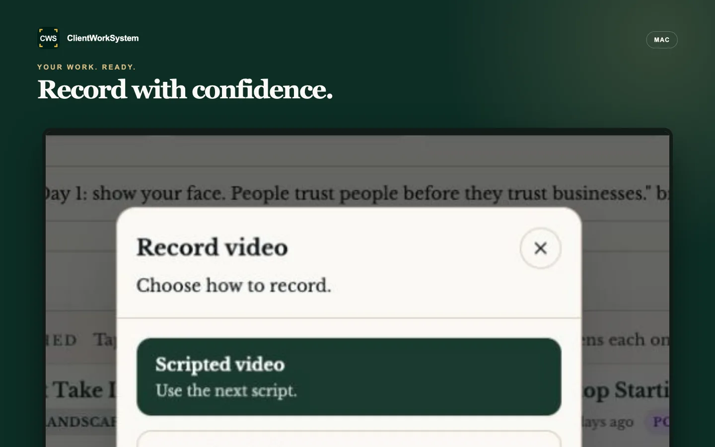 ClientWorkSystem Record video workspace