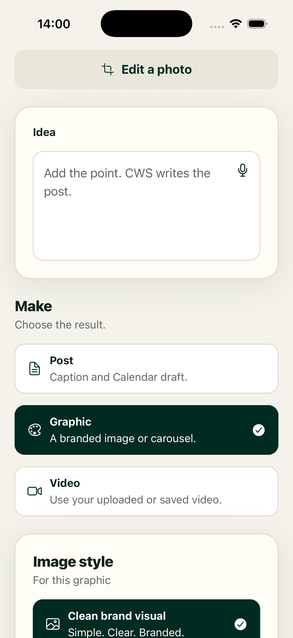 Make a social graphic that starts with your message in the native ClientWorkSystem iPhone app