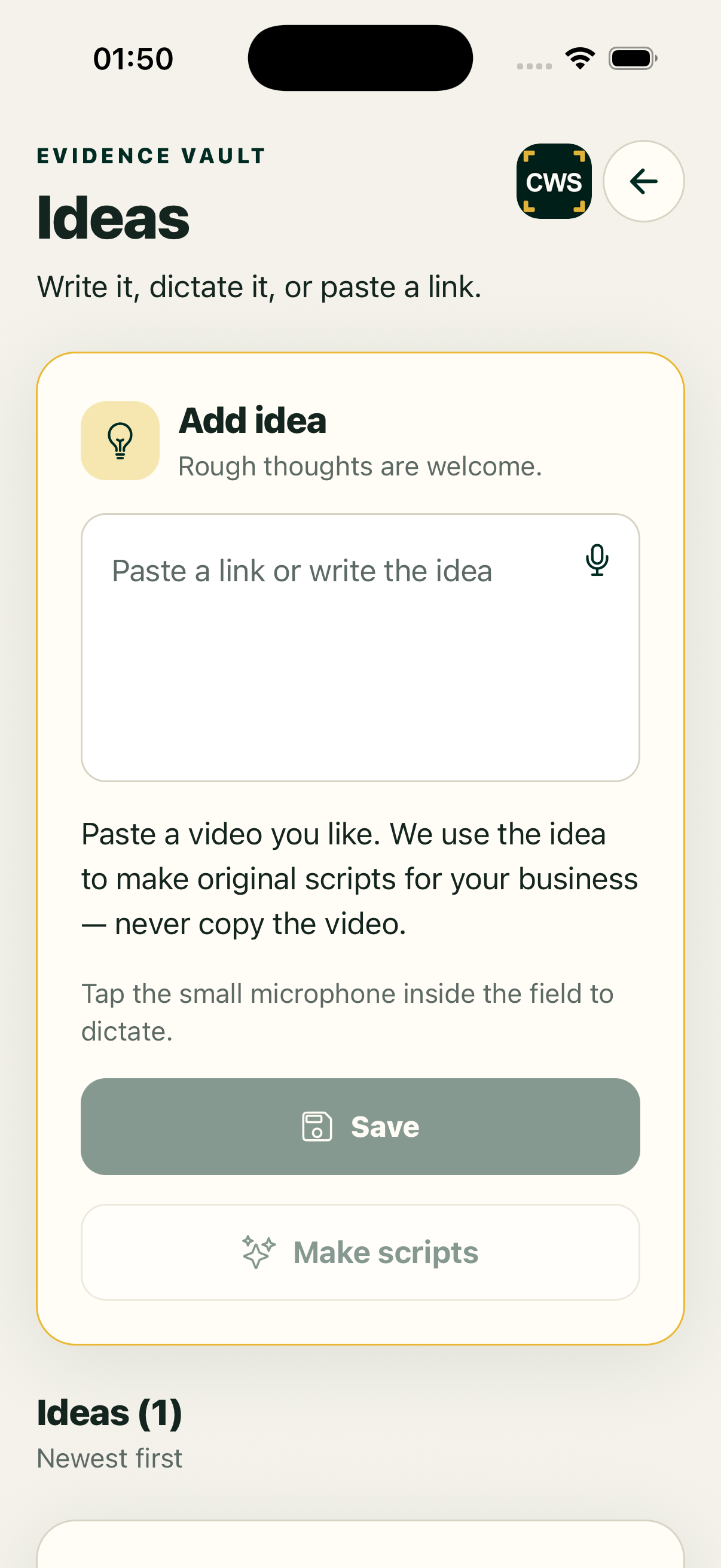 Keep good ideas moving in the native ClientWorkSystem iPhone app