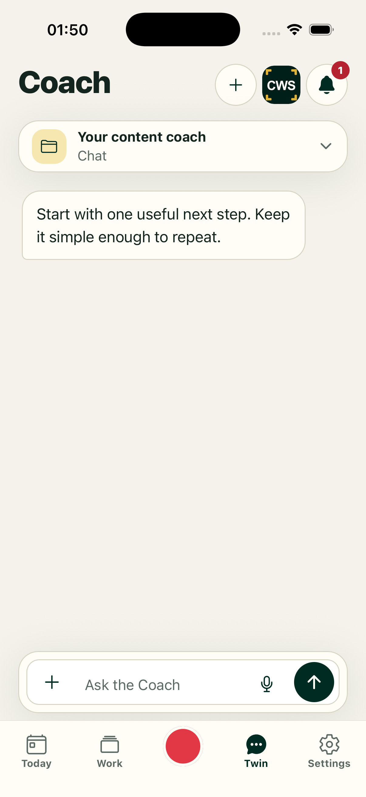 A private content coach for the next move in the native ClientWorkSystem iPhone app