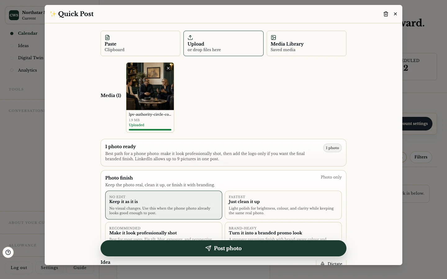 Give a real photo a careful finish in the ClientWorkSystem web app