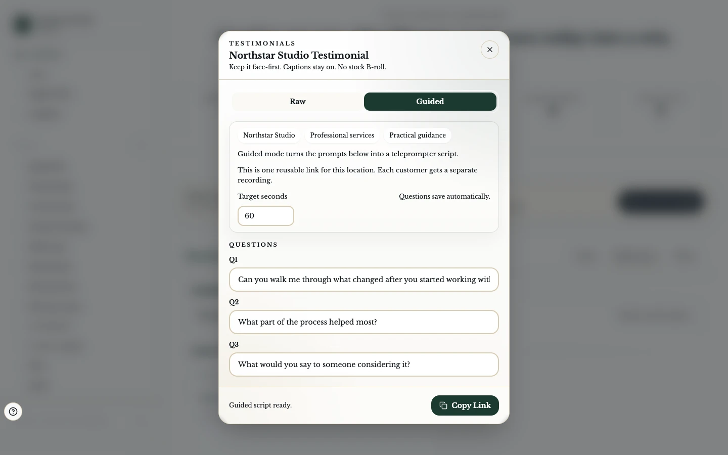 Make it easier to ask for a testimonial in the ClientWorkSystem web app